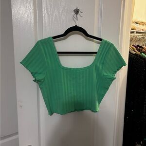 COPY - Green Ribbed Cap Sleeve Crop Blouse